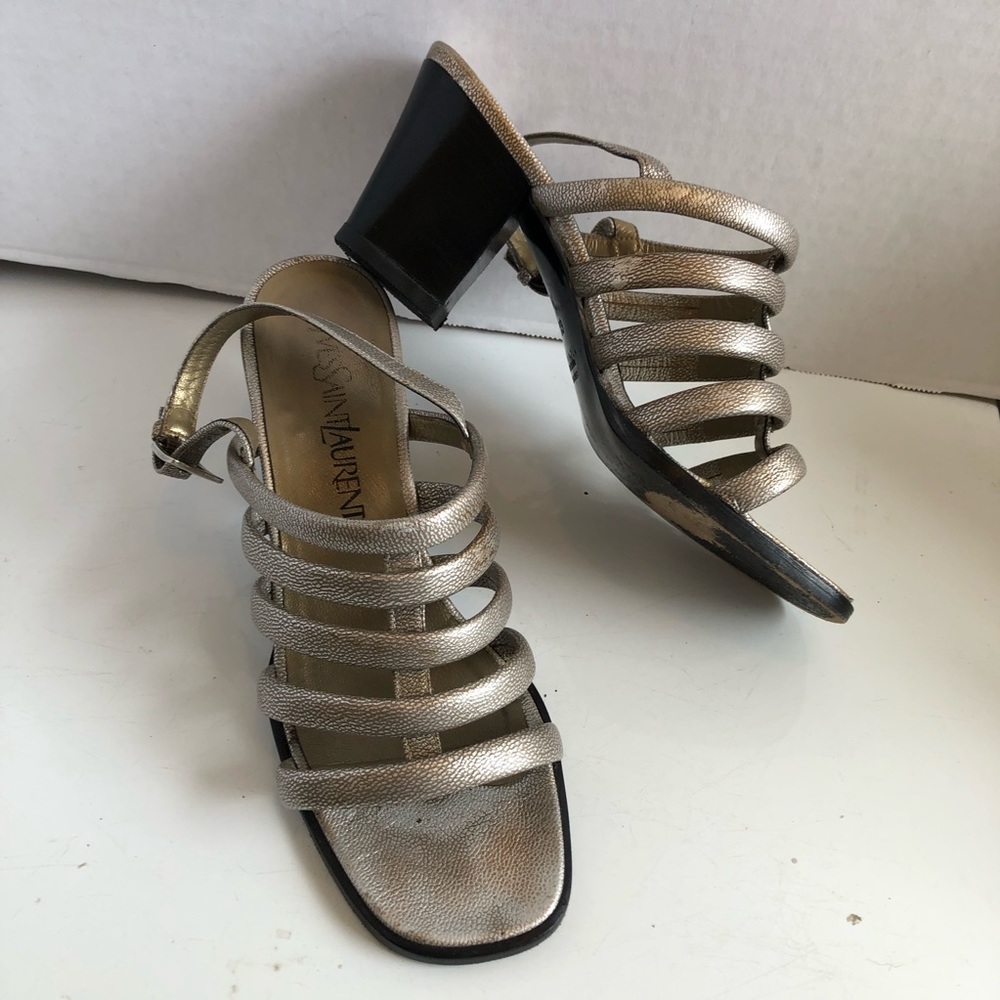 Gorg! YSL Yves Saint Laurent strappy block high heel shoes